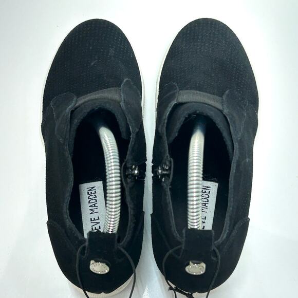 Steve Madden Flavy Wedge Heel Sneaker Shoes Suede Side Zipper Black Women Size 6 - Picture 12 of 12